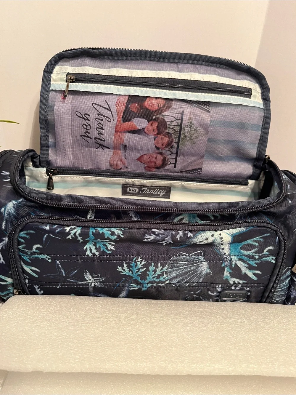 LUG - Trolley Cosmetic Case & Sleeper Brush Holder Combo- Stars and Shells Navy